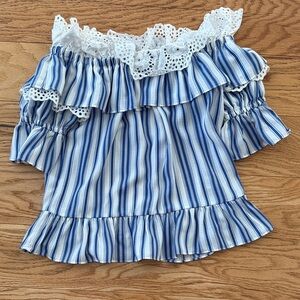 Blue and White Striped Off-Shoulder Top
